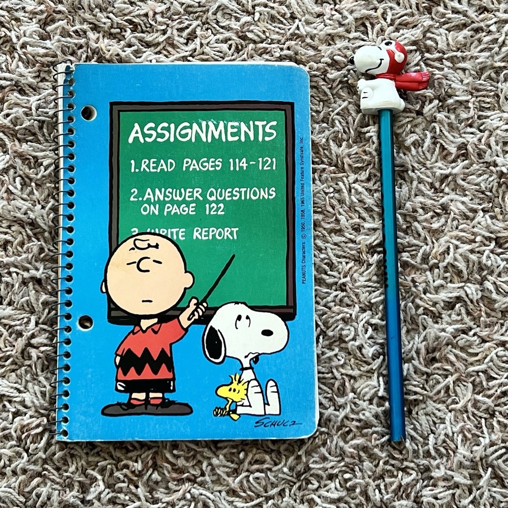 Peanuts Vtg Assignment Book & Pencil 1970 Charlie Brown Snoopy Charles Schultz